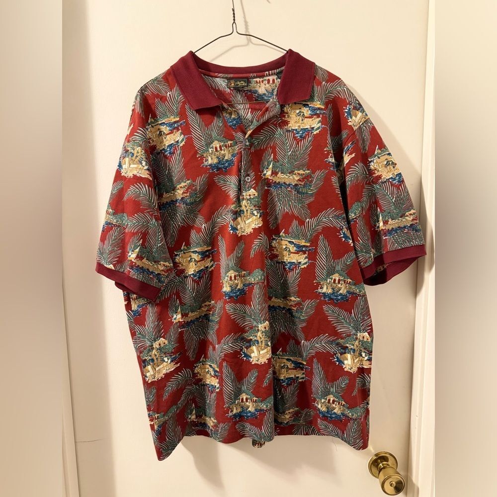 Vintage 80’s Bobby Jones Burgundy Tropical Polo Golf Shirt